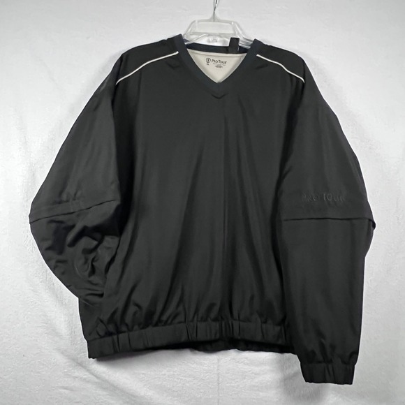 Pro Tour Performance Golf Pullover Mens XL Windbreaker Jacket Black Lined - Picture 1 of 13